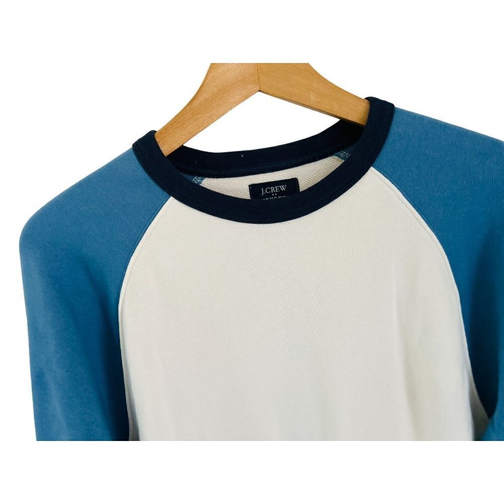 J.CREW Authentic Fleece Pullover Color-Clock Sweatshirt White Blue Crewneck Size
